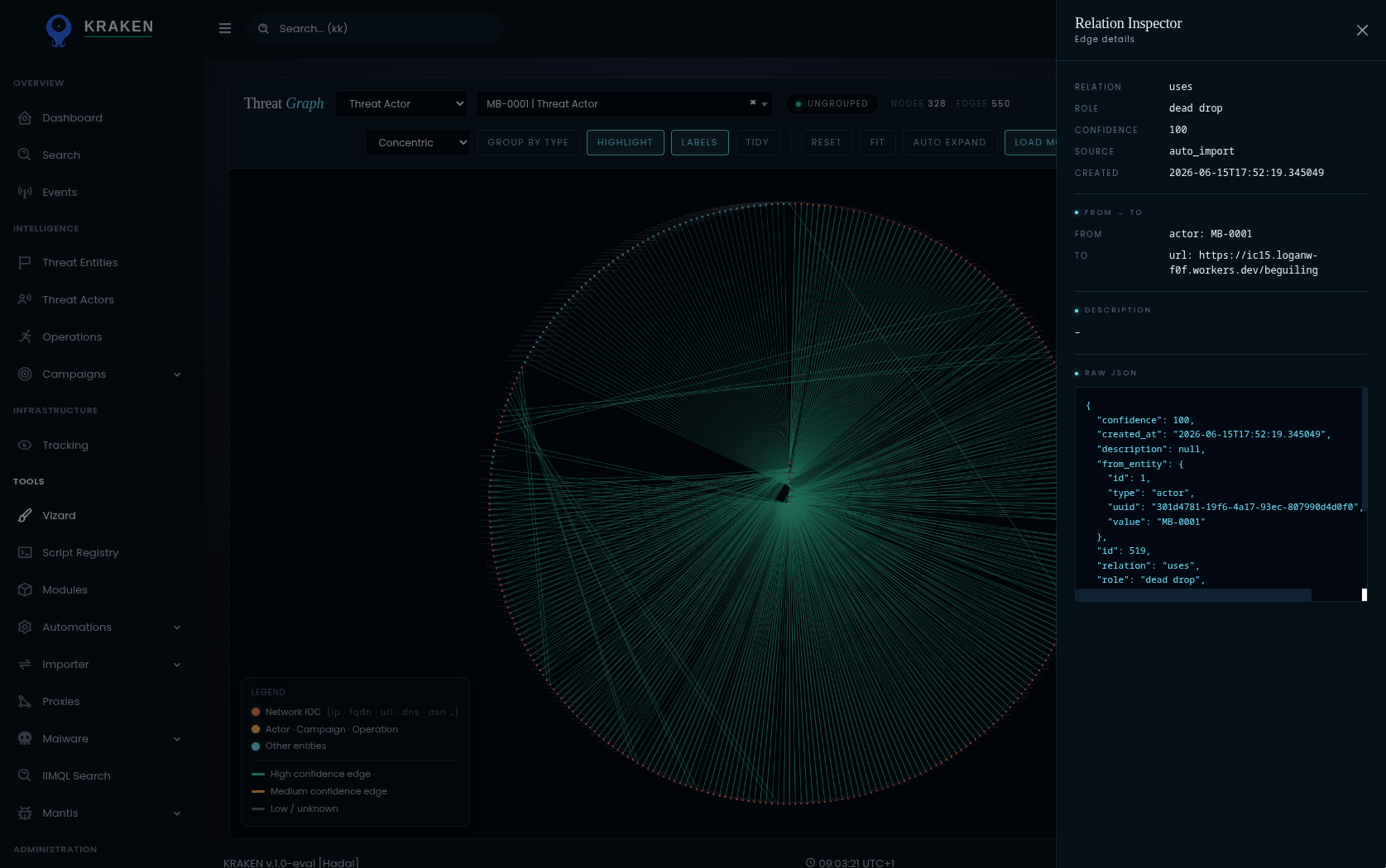Kraken relation inspector with evidence trail